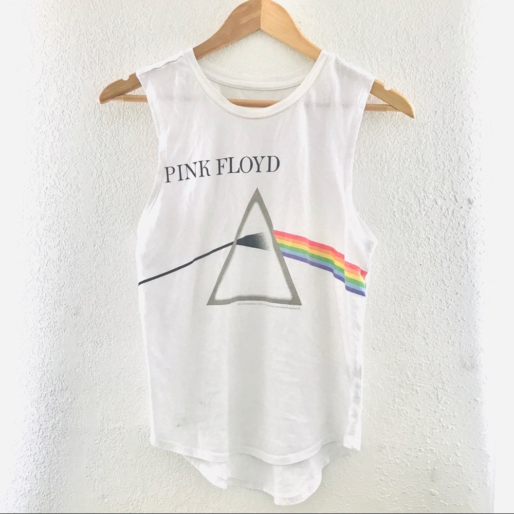 PINK FLOYD White Tank Top Crew Neck Sleeveless Top